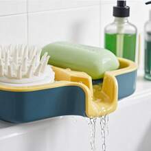 1pc Premium Dual Row Candy-Colored Soap Dish, Self-Draining Design, Easy To Clean, No Suction Cup Needed, Keeps Soap Dry, Minimalist Style, Suitable For Vanity, Bathroom, Fits Different Sizes Of Soap