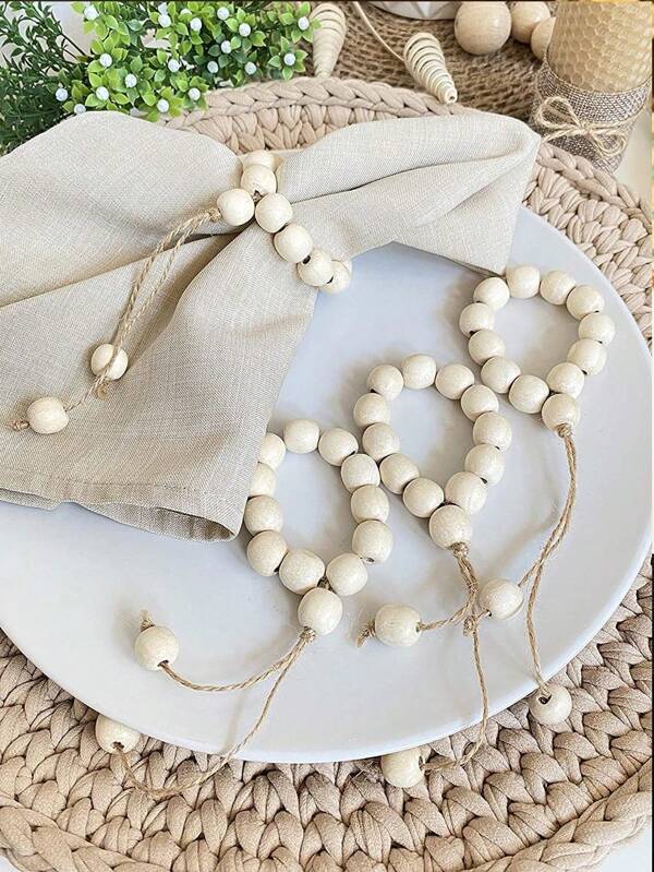6pcs Wooden Napkin Ring, Creative Solid Color Wooden Bead Design Napkin Holder Ring For For Festival, Gathering, Hotel Table Decoration