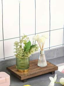 1pc Square Wooden Tray, Decorative Bathroom Organizer Wooden Storage Rack