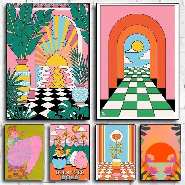 1 pieza/Set de 3 obras de arte de pared, pósteres sin marco/con marco, ilustración moderna y colorida. Póster sin marco, póster de papel vintage para Club Kraft, Bar, dormitorio, estudio, decoración de pared