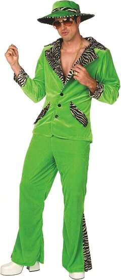 Morph Costumes Men's Pimp Costume - 70s Fancy Dress Outfit For Halloween, Stag Do, Disco Parties - Fun Velvet Jacket, Trousers & Hat Set