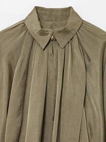 Women Spring/Autumn Solid Color Puff Bomber Jacket - Army Green - View 3