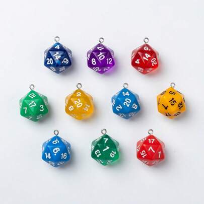 10 piezas de dados de 20 caras surtidos, transparentes y de unicolor, aptos para hacer joyas, colgantes, pendientes, collares, pulseras, llaveros, encantos de bolsos, suministros y piezas para artesanía de resina