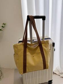 1pc,Large Capacity Canvas Tote Bag, Multi Pockets Shoulder Bag, Reusable Shopping Bag, Easy To Carry With Comfort Handle, For Daily Use And Gifts Portable Handbag For School Work Travel Shopping Suitable For Teen Summer Casual Outdoor Athletic Or Vacation Travel Or Graduation Gifts Or Birthday Dress Accessories - Multicolor - View 11