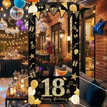 1pc Black And Gold Balloon, 18th Birthday Background, Vinyl Photo Backdrop, Room Decor, Party Supplies, Photography Props, Adult Birthday Celebration Decorations