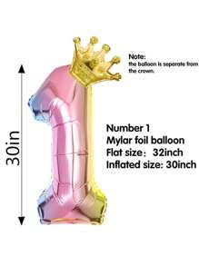 1pc 32-Inch Foil Gradient Number Crown Shape Balloon, Birthday Party Decoration, Baby Shower, Wedding Anniversary, Theme Party Decoration, Children's Birthday Decor Balloon