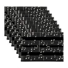 1/2/4/6/8 Pcs Digital Print Placemat, Music Note Pattern Printed Placemats For Table Decoration, Suitable For Daily Use, Festivals, Parties, Birthdays, Weddings, Dinners, Kitchen & Dining Room Decor
