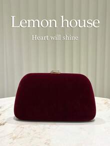 1pc Vintage Velvet Wine Red Color Elegant Ladies Clutch Bag, Metallic Leaf Decor, Formal Evening Handbag Suitable For Gala, Wedding, Special Occasion , New Year - Burgundy - View 5