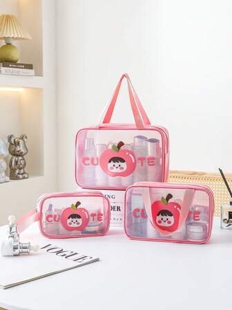 1 st Fruit Pie Halvtransparent sminkväska, Necessär med stor kapacitet, Vattentät förvaringspåse i PU, Handhållen och bärbar duschväska, Söt design