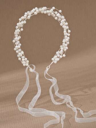 1 件简约珍珠头带，休闲女孩发饰，适合马尾辫、派对、婚礼、伴娘、节日和日常穿着