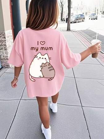 Tween-Mädchen Lässiges T-Shirt mit lustigem Aufdruck, Rundhalsausschnitt, kurzärmelig, Sommeroberteil