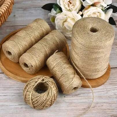 Rollo de cuerda de yute natural vintage de 2mm, 200M/100M, hilo, cuerda de yute para costura, manualidades, decoración de bodas, regalos, lazos, decoración navideña DIY