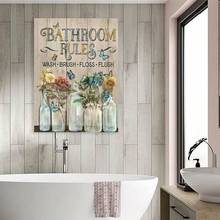 Framed 1PC Room Decor Farmhouse Bathroom Wall Art Flower Butterfly Floral Pictures Wall Decor Bathroom Rules Mason Jar Canvas Painting Print Artwork Modern Home Decor  For Bathroom - Framed - View 4