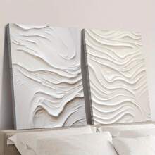 2 piezas de impresión sobre lienzo sin marco, Olas blancas abstractas, pintura artística minimalista moderna con textura retorcida, adecuada para decoración de pared del hogar