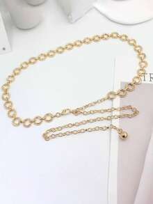 Vòng tròn thời trang đa năng cho phụ nữ, dây thắt lưng kim loại, trang trí cho váy vest, phụ kiện thắt lưng mỏng có thể điều chỉnh - Vàng - Xem 3