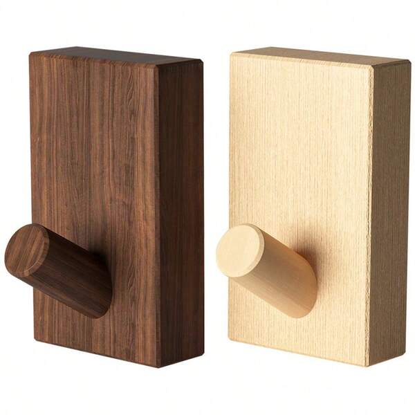 2 piezas/1 pieza Ganchos de madera maciza, color nogal y color haya, para dormitorio, sala de almacenamiento, armario, ganchos para abrigos, sin necesidad de perforar, ganchos decorativos multifuncionales, adecuados para primavera, verano y todas las estaciones