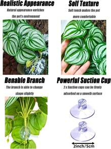 Reptile Plants For Terrariums, Amphibian Habitat Decorations, Artificial Hanging Plants With Suction Cups, Artificial Plants For Gecko Color-Changing Dragon Snake Turtle Tank Accessories