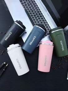 1pc/380ml/510ml Stainless Steel Coffee Cup, Portable Latte Coffee Cup, Travel Mug, Double Layer Stainless Steel Coffee Pot, Iced Tea Cup, Insulated Flat Bottom Cup, Bottle With Anti-Slip Shell, Travel Portable European High-End Latte Cup Suitable For Milk, Coffee, Tea, Juice Back To School