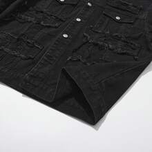 Men'S Ripped Denim Jacket Slim Fit Jean Outerwear Streetwear Casual Coat - màu đen - Xem 5