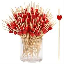 100/50pcs 4.72inch Bamboo Heart Fruit Picks, Bamboo Cocktail Sticks, Heart Shape Bamboo Skewers, Appetizer Picks, Meat Picks, Appetizer Toothpicks, Decoration Sticks, Suitable For Birthday, Party, Beverage Decoration, Buffet,School Supplies - Multicolor - View 10