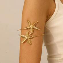 [Accesorio de brazo elegante para mujer] Brazalete de brazalete con forma de estrella de mar, mariposa y flores, brazalete abierto con forma de estrella de mar para vacaciones en la playa, brazalete de aleación de moda estilo Ins, joyería personalizada y exagerada de brazalete creativo adecuado para mujeres, vacaciones en la playa