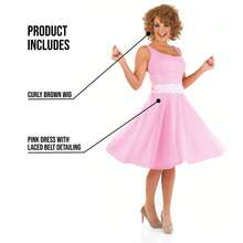 Morph Costumes Vintage 50's Rockabilly Costume Dress With Curly Wig - Fun Fancy Dress For Parties, Events, And Retro-Themed Celebrations - Pink - View 4