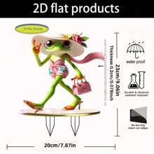 1pc 2D Bohemian Frog Garden Stake - Waterproof Acrylic Outdoor Decor With Pink Umbrella And Surfboard Design, Great For Patio, Planter And Graduation Decoration, Frog Garden Decor