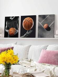 Set Of 3 Basketball Player Wall Art Decor, Ball Handling Canvas Print Wall Painting, Sports Equipment Poster, Outdoor Court Art Prints, Street Basketball Painting, Athlete Artwork, Home Decor, Room Aesthetic, Posters, Ideal Gift ,Wall Art With Frame - 3Pcs/Set - View 5