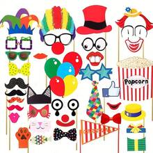 36Pcs Circus Photo Booth Props Set, With Stickers, Fun Carnival Theme Party Decorations For Wedding, Birthday, Party, Photobooth Props With Mustache, Hat, Glasses, Lips, Bow Tie