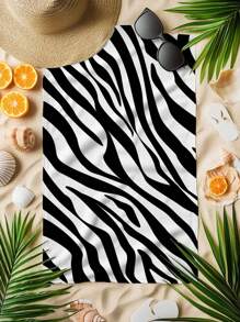 1pc Ultra Soft Zebra Print Pattern Microfiber Beach Towel, Home Decor, Suitable For Beach, Swimming Pool, Camping And Travel, Exceptionally Comfortable