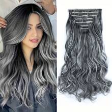 Extensiones de cabello sintético, set de 7 piezas con 16 clips, de color marrón mezclado con rubio, ondulado largo, resistente al calor, para uso diario, de fiesta y vacaciones de las mujeres