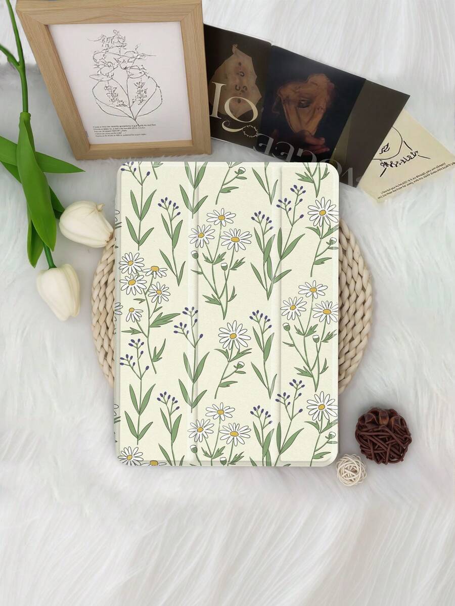 Étui de protection avec motif de fleur de marguerite minimaliste, compatible avec iPad 7/8/9/10.2", iPad 10e génération, Kindle Paperwhite 12e génération 2024, Kindle (11e génération) 2022, Galaxy Tab. Fonction de mise en veille/réveil automatique, plusieurs styles disponibles.