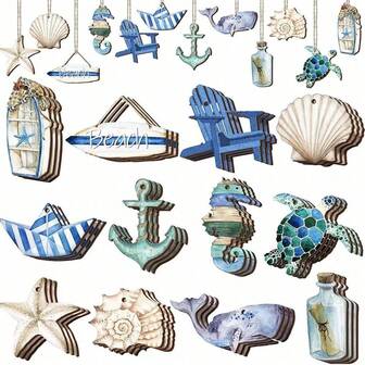 24 Pcs Winter Wooden Decorations Ocean Beach Wooden Hanging Ornaments Small Coastal Nautical Seaside Wood Cutouts Navigation Hanging Ornaments For Hawaiian Tropical Party Home Interior Hanging Decoration