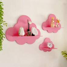 Bohemian Floating Shelf, Unique Wooden Wave Cloud Shaped Wall Mounted Storage Rack Suitable For Various Room Types, Adorable Decorative Design For Girls Elegant Room - Pink - View 5