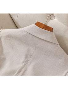 Women's Solid Color Woven Fabric Button Blazer Jacket, Suitable For Holidays, Everyday, Night Dates, Birthdays, Parties, Formal Events, Travels, Tea Gathering In Spring, Summer, Autumn - Apricot - View 7