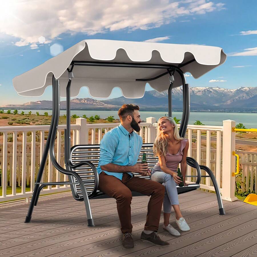 Lospitch 3-Sitzer Gartenschaukel Dachbezug - Universaler Ersatzdach für Schaukel mit UV-Schutz, Anthrazit/Grün/Beige, 210x145cm - Beige 210x145cm - Übersicht 1