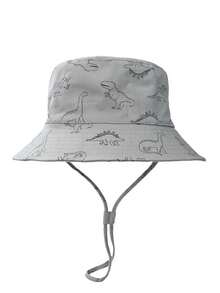 1pc Kids Cartoon Dinosaur Printed Bucket Hat, Large Brim, Baby Sun Protection Bucket Hat, Spring/Summer - Royal Blue - View 20