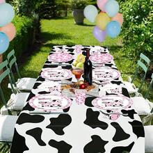 50pcs Pink Cow Themed Disposable Tableware Set, Includes 7in & 9in Paper Plates, Napkins, Cups, Thickened Disposable Tableware Set Suitable For Birthday Party, Theme Party, Outdoor Gathering, Family Gathering, Daily Use