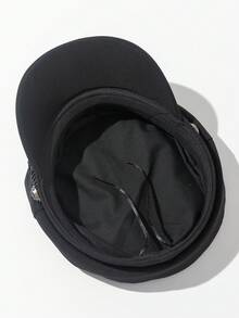 1pc Women's Braided Rope Anchor Solid Color Stylish Korean Fashion Newsboy Cap, Suitable For Daily Commute And Street Matching - Black - View 3