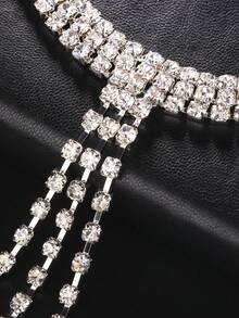 1pc 50cm Rhinestone Chain Arm Bracelet, Bridal Jewelry - Silver - View 4