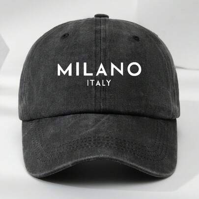 Outdoor Men's Baseball Cap, MILANO Print Washed Vintage Style, Adjustable Buckle Design, Suitable For Sports And Casual Wear