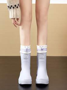 Women's Elastic Waterproof Rain Boots, Fashionable Thick Sole Mid-Calf Waterproof Shoes, 4-Season Workwear, Waterproof For Washing Cars, Indoor & Outdoor Slip-Resistant Water Shoes - Baby Blue - View 7