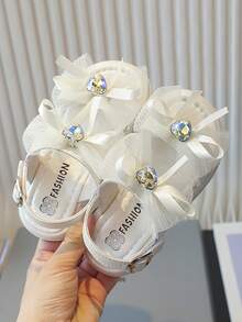 One Pair Kids Shoes Girl's Sandals White Breathable Comfortable Insole With Bow And Sparkling Design Random Logo - Beige - View 4