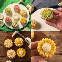 Moon Cake Mold, Including 2 Pc Mold And 12 Pcs Stamps, Flower Round And Square Shaped Cookie Mold, Lotus And Daisy Cookie Molds, DIY Hand Pressure Cookie Stamps, Pastry Tools, Baking Tool - White - View 7