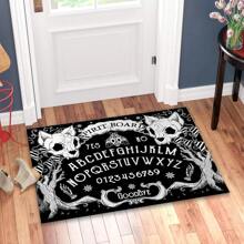 1pc Cat Skull Pattern Anti-Slip Diatomite Carpet, 3D Printed Rectangular Rug For Entryway, Living Room, Kitchen, Bedroom, Hallway, Bathroom, Laundry Room - Polyester Carpet For Indoor Outdoor Home Decor