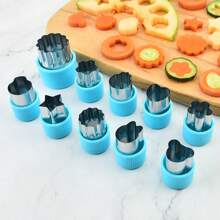 5pcs/10pcs Stainless Steel Vegetable & Fruit Shaped Cookie Cutter Molds, Flower Design Cutter, Adorable Fruit Salad Shaper, Mini Baking Cookies Mold, Fruit Slicer, Embossing Mold For Dumplings, Biscuits, Veggies Flower Cutting Tool
