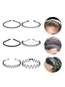 Metal Hair Band For Men Headband Women Hair Bands Men Unisex Black Wavy Spring Outdoor Sports Headbands For Men's Hair Band Hoop Clips Women Accessories Simple Elastic Non Slip Head Band Headwear,Hairband,Hair Hoop Head Accessories - Black - View 7