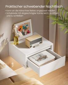 VASAGLE Nachttisch hängend 2er Set, Leuchte mit 3 Farben, schwebendes Wandregal, Schublade, 35 x 40 x 18 cm, modern, Wohnzimmer Schlafzimmer, wolkenweiß - Weiss - Übersicht 4