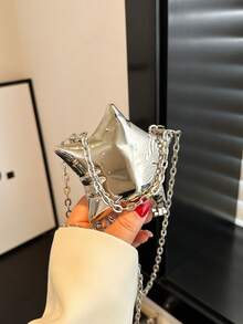 In 2024, The New Fashion Classic Solid Color Acrylic Metal Beaded Chain Dinner Bag Shell Modeling Bag Is Suitable For Parties. - Silver - View 3