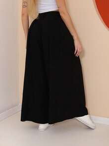 WOMEN'S PANTS, WIDE LEG, HIGH WAIST, PANTALONA - Black - View 4
